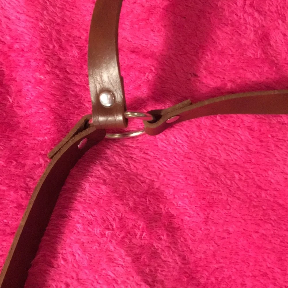 Brown Faux Leather Harness Belt with Metal Buckle Details
